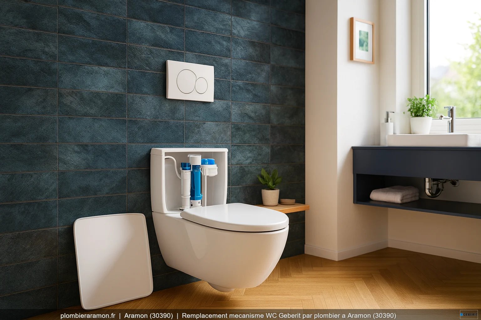 Remplacement mecanisme WC Geberit par plombier a Aramon (30390)